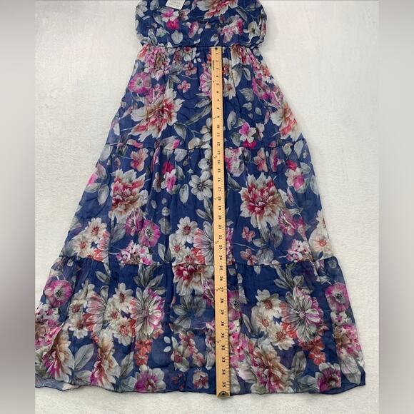 NWT LARA G By Lara Guidotti Floral Silk Viscose Blend Maxi Dress M L XL Blue - Picture 10 of 16